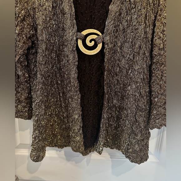 Joseph Ribkoff Women’s Gold Shimmer Open Cardigan Sweater Jacket Size 14 - Picture 2 of 10